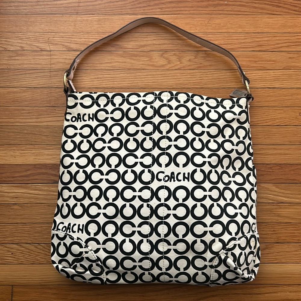 Coach black and white signature CC cloth shoulder bag